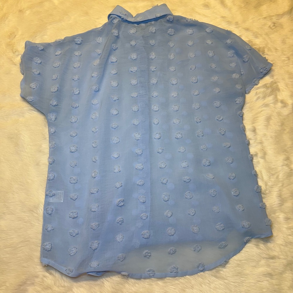 Collection by Cezele Light Blue Swiss Dot Pom Pom Button‎ Up Blouse Medium - Picture 5 of 5